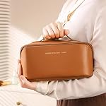 3 Pack Sac de maquillage de voyage Grands sacs cosmétiques pour les femmes (Brown) ► Etanche Maquillage Sac femme Cadeau Portable Sac de maquillage Organisateur Cosmétic Pochette Compartiments Open Flat Toilette Sac