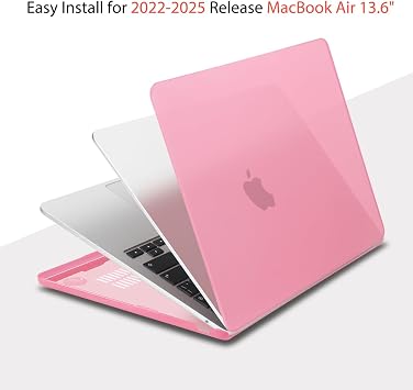 Teryeefi M3 M2 Çip MacBook Air 13.6 İnç Kılıf A3113 A2681 Model 2022 2023 2024, Sert Kabuk Kılıf ve Klavye Kapağı ve USB 3 Adaptör, Buzlu Pembe