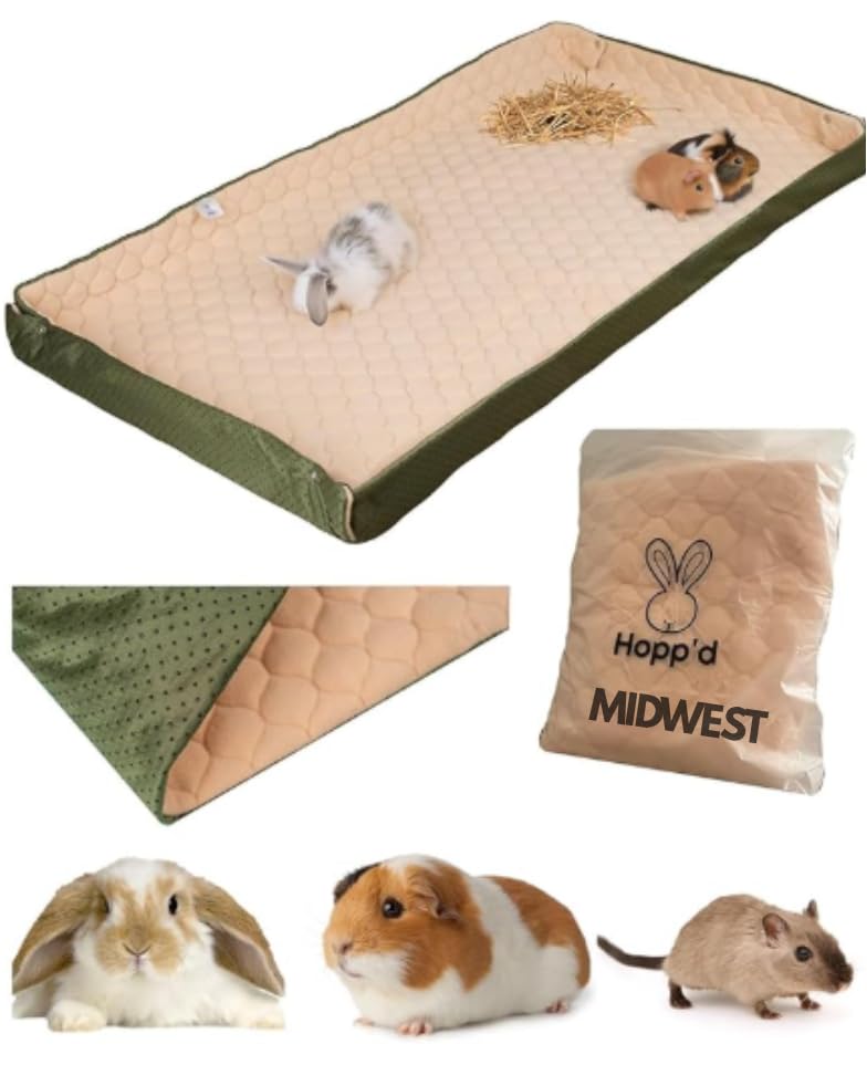 Hopp'd™ HutchLiner 2.0 Premium Guinea Pig Cage Liner Washable Fleece Bedding for Rabbits & Guinea Pigs | Waterproof, Odor Control, Cooling Mat,