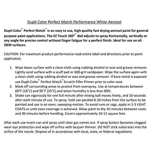 Image of Dupli-Color EBFM03357 Perfect Match Automotive Spray, Ford Performance White, WB /WP /WT /YA - 8 oz. Aerosol Can