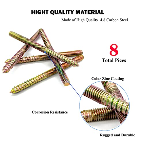 Image of 8 Pack 3 /8-16 x 5 Inch Hanger Bolts 3 /8-16 inch Double Headed Bolts 3 /8 Wood Dowel Screw Self-Tapping Screw Hanger Bolts for Furniture Double Threaded Rods Bolt 127mm Length