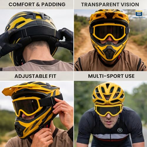 Image of Premium Adult Motocross Dirt Bike Racing, Cycling Goggles - Transparent Lens, Adjustable Strap with Extra Back Padding for Comfort