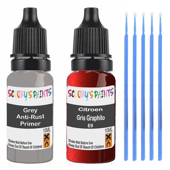 SCOOBYS PAINTS BACK IN THE MIX Touch Up Paint For Citroen Gris Graphito E9 Scratch Stone Chip Repair With Grey Primer