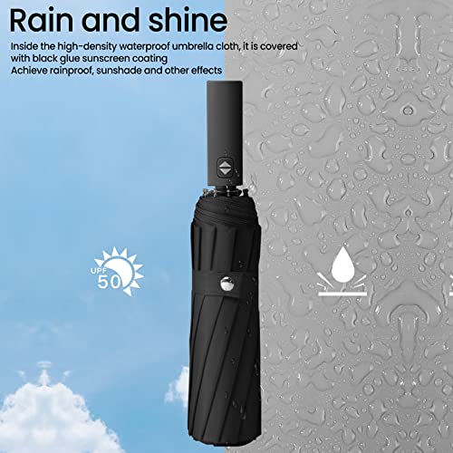 Creamic Travel Folding Umbrella, Windproof Compact Travel Umbrella With 12 Rib Automatic Folding Lightweight Portable Umbrella Strong Reinforced Windproof Rain Umbrella For Sun Protection (T3) #TOP4