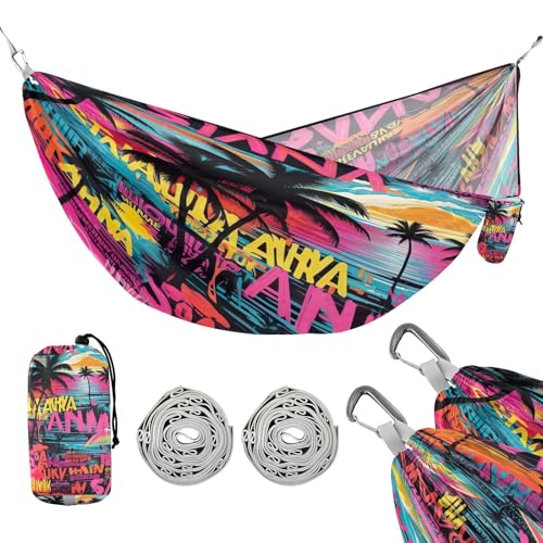 ATTX Tropical Palm Trees Camping Hammock - Lightweight & Portable Hammocks, Heavy Duty 330lbs Capacity for Indoor, Hiking, Backpacking, Travel, Backyard, Beach#492