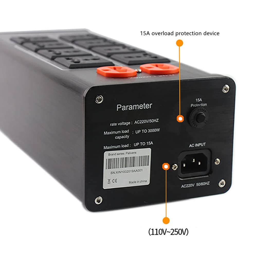 AC 100-240 V Audio Power Purifier głośnik Power Filtr zakłócenia rezystorne gniazda redukcyjne szumy Power Boards 15 A 3000 W (wskaźnik napięcia/prądu, czarny)