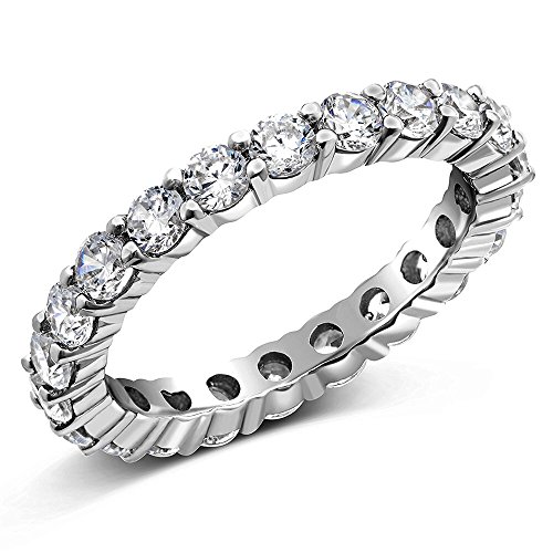 Orostar 3.00mm Sterling Silver 925 Round Cut Cubic Zirconia Eternity Engagement Wedding Band Ring (8)