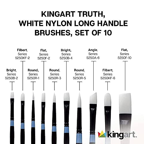Kingart 1020C Truth- Nylon Long Handle Paint Brush Set (Set Of 7), Black/White/Blue #TOP6