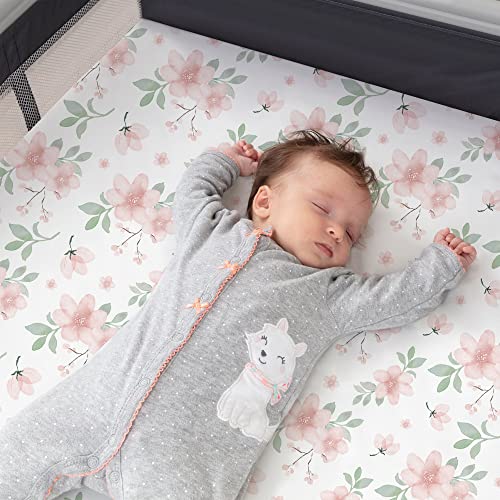 Pack n Play Stretchy Fitted Playard Sheet Set BROLEX 2 Pack Portable Mini Crib Sheets,Convertible Playard Mattress Cover,Ultra Soft Material,Pink Blossom
