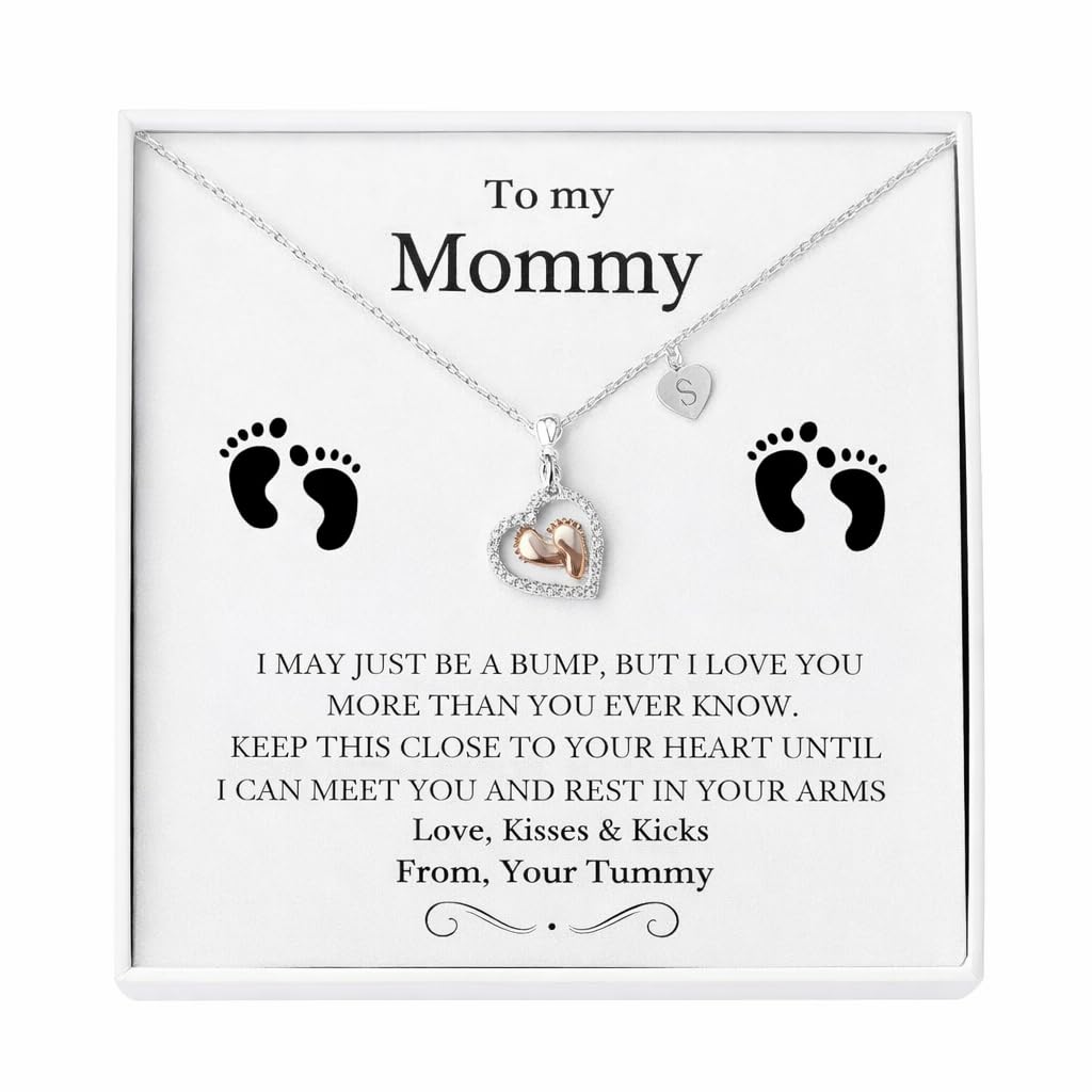 Best Heartfelt Gift for Mom to be - Baby Feet Heart 925 Sterling Silver Pendant Gift Set-image-3
