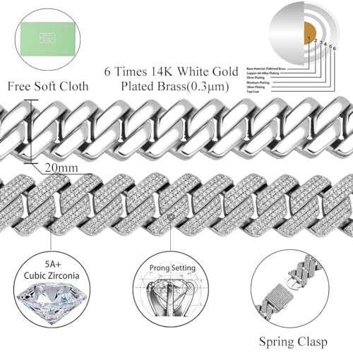 TOPGRILLZ Pulseras Para Hombres Gold Bracelet for Men Diamond Cuban Link Bracelet for Women 3 Row 20mm Miami 14K Gold Plated Iced out Straight Edge Rapper Costume2