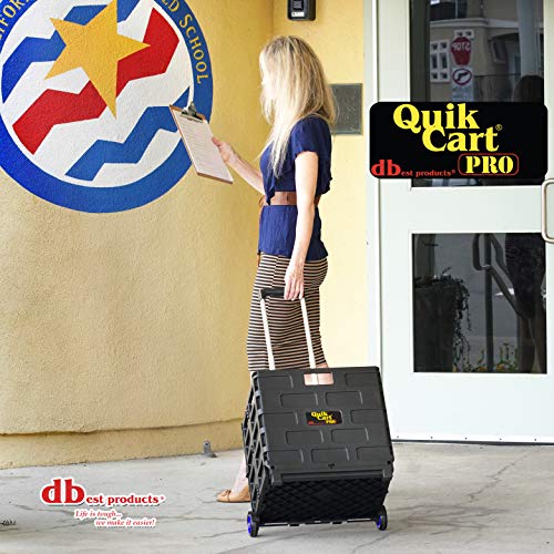 Image of dbest products Quik Cart Pro Wheeled Rolling Crate Teacher Utility with seat Heavy Duty Collapsible Basket with Handle, Blue