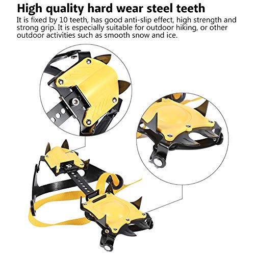 1 Par de empuñaduras de hielo, 10 dientes, antideslizante, trineos de tracción de nieve para nieve, crampones con llave hexagonal, bolsa de paquete para escalada, senderismo, caza