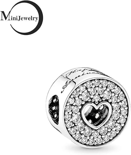 Miniatura 2 de MiniJewelry Abalorio de corazón con texto en inglés Happy Anniversary Love, se adapta a pulseras Pandora Moments para mujeres, esposas,, Metal,