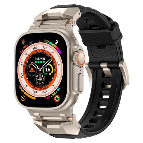 SEURE Strap Compatible with Apple Watch Ultra3/2/1,Series 11/10 46mm,9/8/7 45mm,Series SE2/6/SE/5/4 44mm,Series 3/2/1 42mm with Metal Connector,Soft Rubber Sports Bracelets Replacement for Men Black T