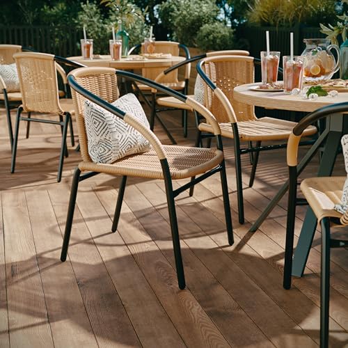 Image of EMMA + OLIVER Set of 2 Modern PE Rattan Stack Chairs, Indoor /Outdoor Patio Dining Chairs, No Assembly Required, Beige