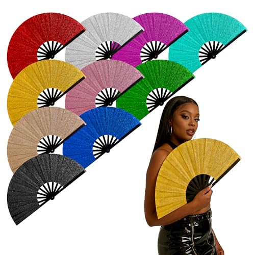 Yolease Boots on the Ground Hand Fan: 10pcs 13 inch Colorful Glitter Rave Fan Handheld Clacking Fans for Line Dancing Fans for Women Foldable Bulk for Dance Festival Church Birthday Shower