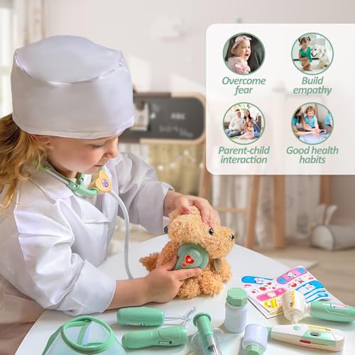 Image of Liberry Doctor Kit Toy for Toddlers 3 4 5 6 Years Old, Green | Kids Doctor Playset with Dog Toy, Stethoscope and Dress Up Costume, Pretend Play Medical Bag, Boys Girls Birthday Gift