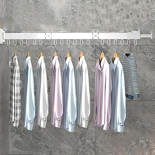 洗濯物干し 室内室外回転折りたたみハンガーラック 壁掛け ベランダ 物干しラック伸縮タイプ 隠し物干し 寝室 浴室 ベランダ 屋外 省スペース 服掛 布団干しなど用 耐荷重50s 簡易取付 宇宙アルミ (3段, ホワイト)