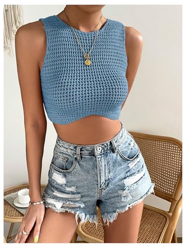 Image of GORGLITTER Women's Crochet Crop Tank Top Hollow Out Sleeveless Fashion Trendy Knit Copped Vest Tops