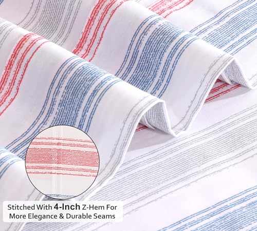 RUVANTI 100% Cotton Sheets Queen Size Set, 4 Pieces, Soft & Breathable Percale Weave Bedding, Deep Pocket 16", Hotel Standard, Crisp Cool Feeling, Durable, Perfect Striped Bed Sheet, Times