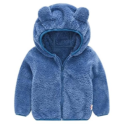 LISfsa Baby Boys Girls Cute Cartoon Coat Winter Cute Ear Zipper Fleece Thick Hooded Coat Warm Outerwear Teddy Coat 1-5Y Blue a Cover