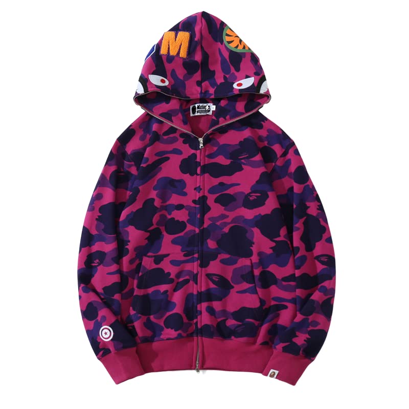 EXXE&OYYO Men's Shark Hoodie,Cotton Material Shark Jaw Jacket Ape Camo ​Full Zip Jacket Up
