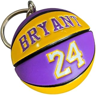 Bryant - Llavero con bola compatible con NBA 24 Lakers, colores amarillo y morado, para deporte, baloncesto, accesorios, idea de regalo, hombre, mujer, niño, colgante creativo 3D