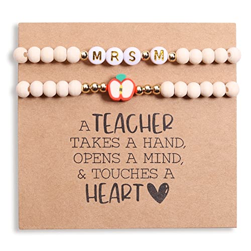 Miss Pink Teacher Gifts Teacher Bracelet for Women Christmas Teachers Appreciation Gift for Birthday First Day of School Back to School Teachers Personalized Jewelry Thank You Gifts in Bulk (Mrs-M)