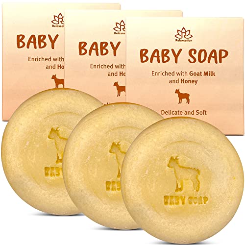 Image of Relaxcation 3 Baby Soap Bars with Goat Milk and Honey - Naturally Cold Processed from Organic Ingredients - Handmade in USA - Ideal fro Newborns, babys, Kids and Adults (Pack of 3