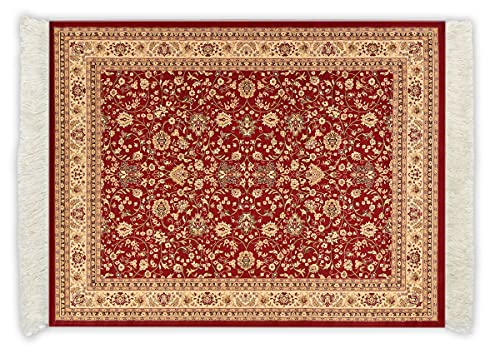 Oriental Rug Mauspad mit Fransen, Rot / Hellbraun