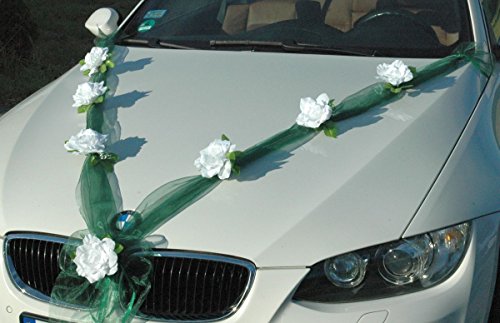 Ruban organza blanc roses décoration voiture mariage chic