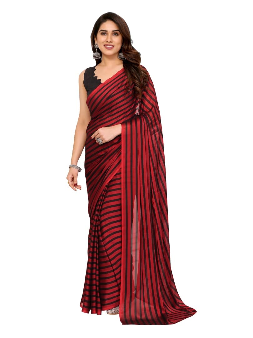 MOHIT CREATIONSWomen's Party Wear Georgette Printed Border Ready To Wear Saree With Unstiched Blouse Piece