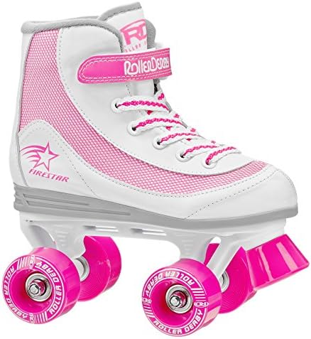 Roller Derby Firestar Youth Girl's Quad Roller Skates, White/Pink, Size 03