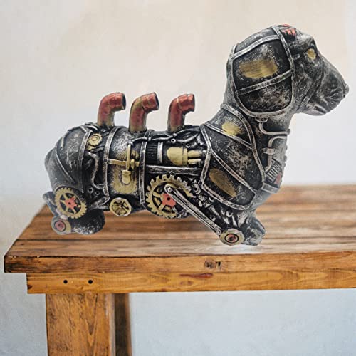 Mozhixue Mechanical Punk Animals Statue - Industrial Design Steampunk Dachshund/Elephant/Snail/Wolf/Rhino Resin Crafts Creative Ornaments,Sculpture For Office Bookshelf Desktop Decorations,Dachshund #TOP1