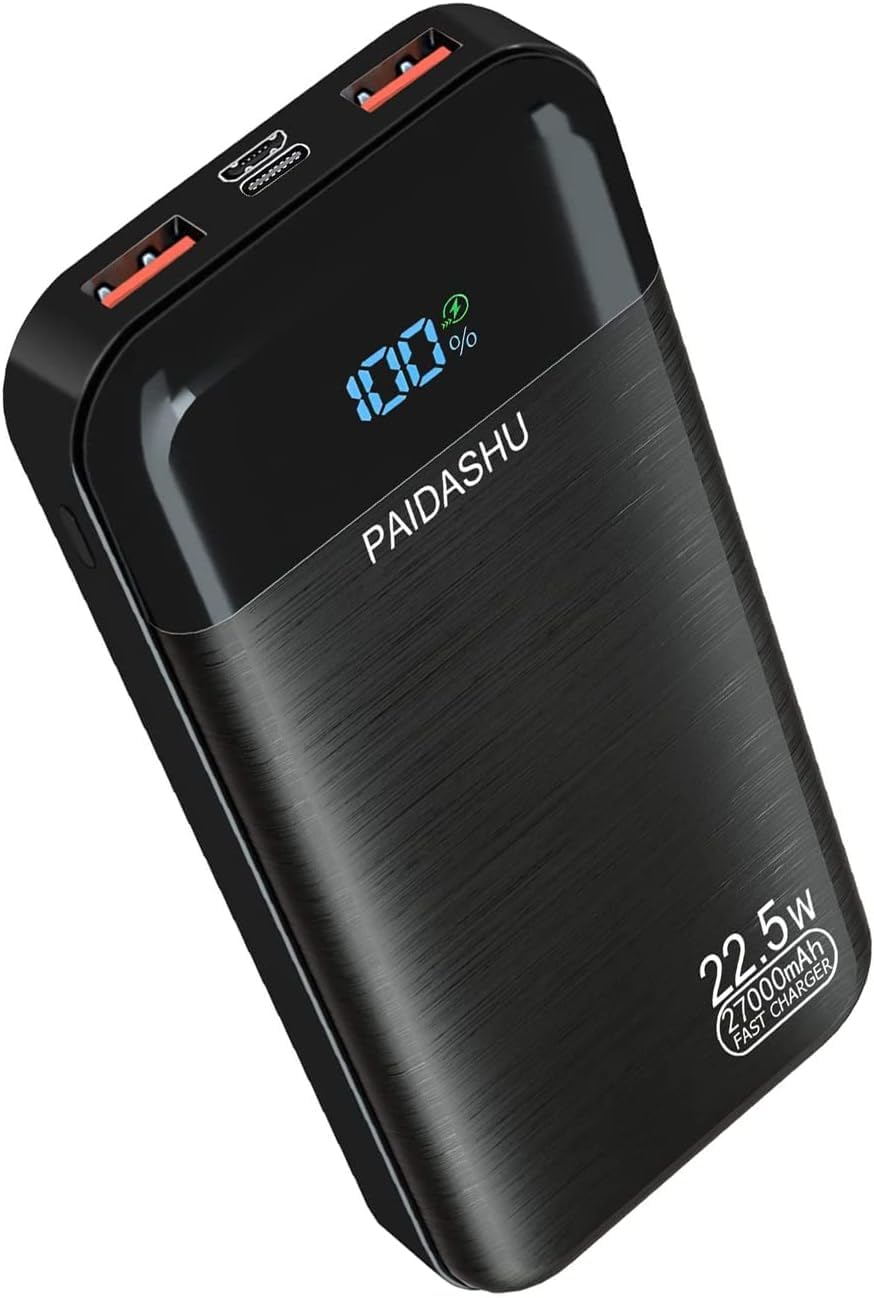 PAIDASHU Batterie Externe 27 000 MAh 22,5 W PD3.0 QC4.0, Charge Rapide, Chargeur Portable USB-C 3 A Avec écran LED, 2 Entrées Et 3 Sorties, Powerbank Pour Smartphones, Tablettes Et Autres Appareils