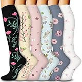 6 Pairs Compression Socks for Women & Men 15-20mmHg Graduated Support Knee High Socks for Nurses, Travel, Athletic