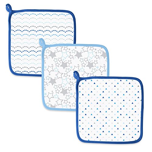 Image of SwaddleDesigns Cotton Muslin Washcloths, Set of 3, Starshine Shimmer, Blue