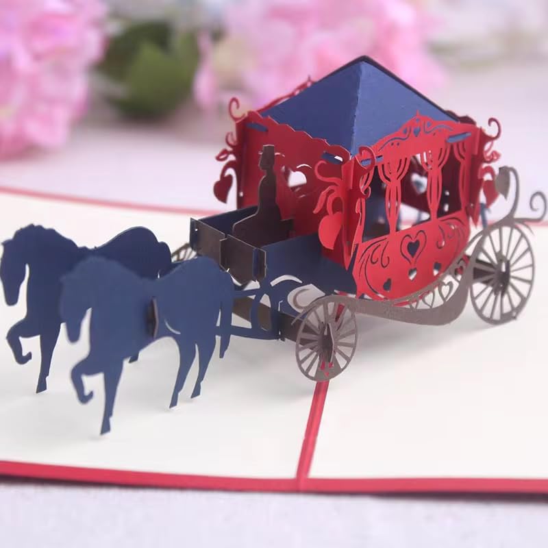 Elegant Horse Carriage 3D Pop Up Card – Wedding, Anniversary, Birthday Greeting Card, Romantic Keepsake Gift with Envelope