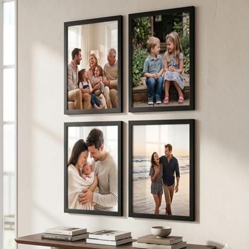 Image of HOTHOUSE Wooden Photo Frame for Wall Decor | Aesthetic Frame for Living Room & Office | Certificate Frame A4 Size | Photo Frame for Home Decoration Set of 4 (BLACK, Pack of 4)