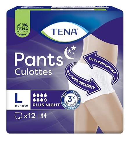 TENA Pants Plus Night x48 - Ropa Interior Desechable - 4 x 12 Unidades - Talla Grande - Blanco