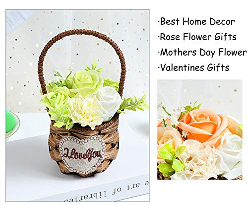 Artificial Red Rose Flowers In Basket With I Love You Letters Mother's Day Flower Gifts For Wife, Plastic Plants Decorations For Farmhouse Rustic Wedding Table Home Decor Indoor Floral Decor #TOP5