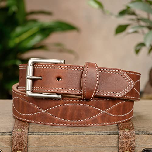 Bullhide Belts Men's Genuine Leather Belt - 1.5" Wide, Figure 8 Stitched, Made In USA