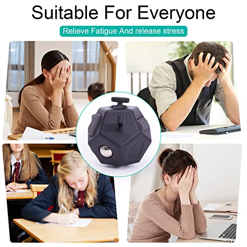 Image of UOOEFUN Mini Fidget Toys, Cool Black 12 Sided Fidget Cube for Kids Adults with Anxiety ADHD Autism and Relief Stress (Pure Black)