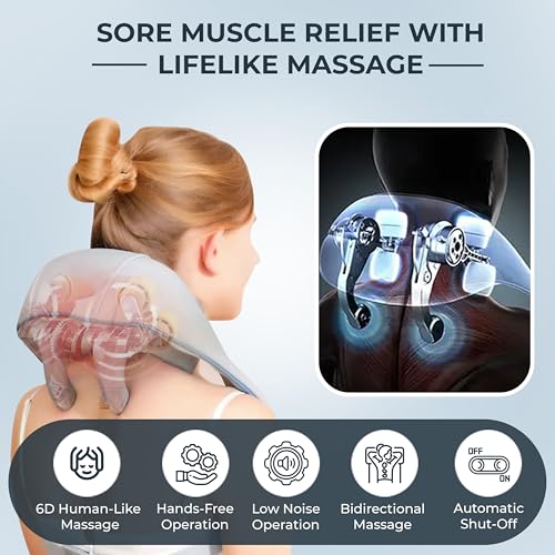 Image of Robustt Neck and Back Massager with Heating Mode, Massager for Body Aches and Pains Relief, Electric Wearable 6D Cervical Neck Massage Machine for Deep Tissue Neck, Back, Waist and Legs - Grey