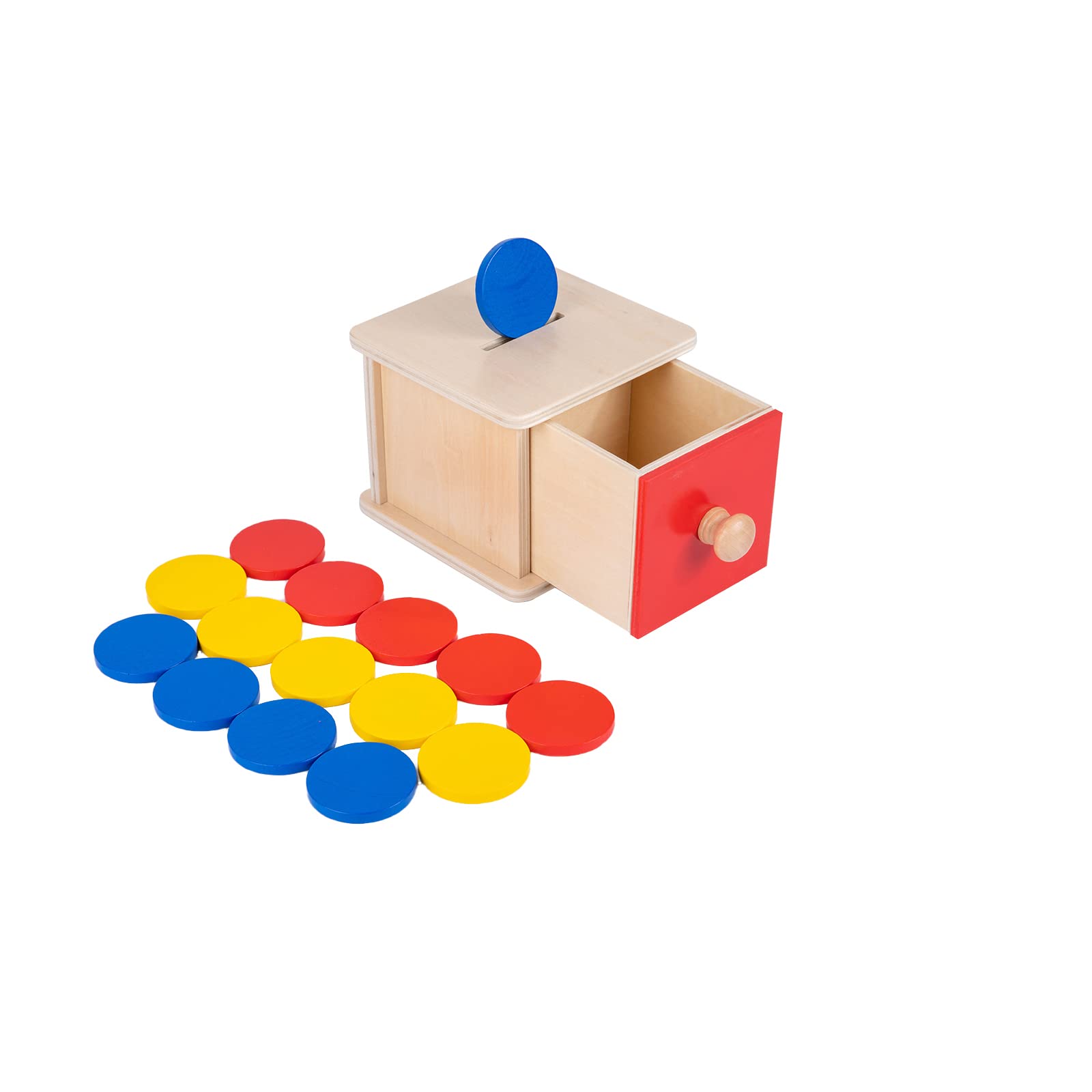 Adena Montessori Coin Lock Box,2 in 1 Object Permanence Box Toys for 1 Year Old Baby Coins,Wooden Mechanisms Help Develop Probelm Solving Skills Toys