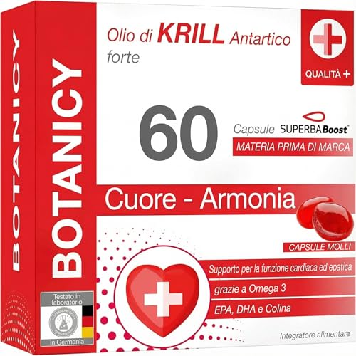 OLIO DI KRILL antartico forte - Per cuore e fegato - SuperbaBoost Omega 3 da Krill - Acidi grassi Omega 3 DHA ed EPA, Astaxantina e Colina - Alta Biodisponibilità (60 Capsule)