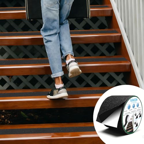 Image of Black Anti-Slip Stair Treads Tape,2 inch x50FT Heavy Duty PVC Non-Skid Grip Tape for Wooden Steps, Indoor /Outdoor Stairs, Pool Decks - Peel & Stick Waterproof Safety Traction