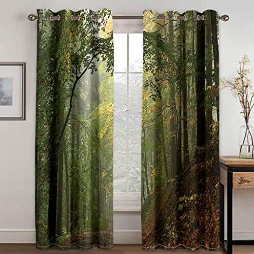 SHATOS Cortinas Salon Modernas 2 Piezas 200X214cm - Impresión Digital Plantas Verdes Y Bosques 3D Cortinas Habitacion Niña Niño Infantiles - Cortinas Opacas Termicas Aislantes Frio Y Calor