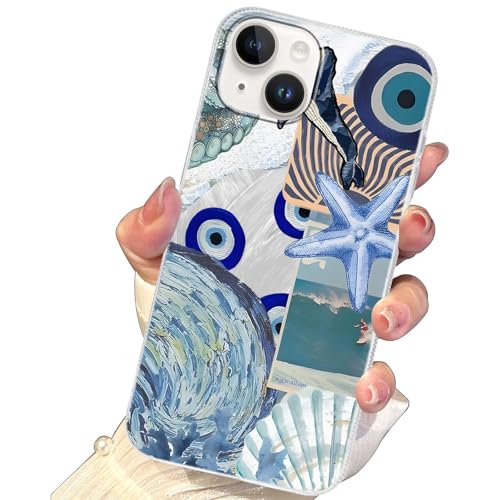 Niokfrci Estivi Cover per iPhone 14 / iPhone 13 6,1'' Custodia per Cellulare Seashells Spiaggia Carine Design Disegno Motivo Aesthetic, Argento Glitter Silicone TPU Antiurto Protezione Ragazze Case